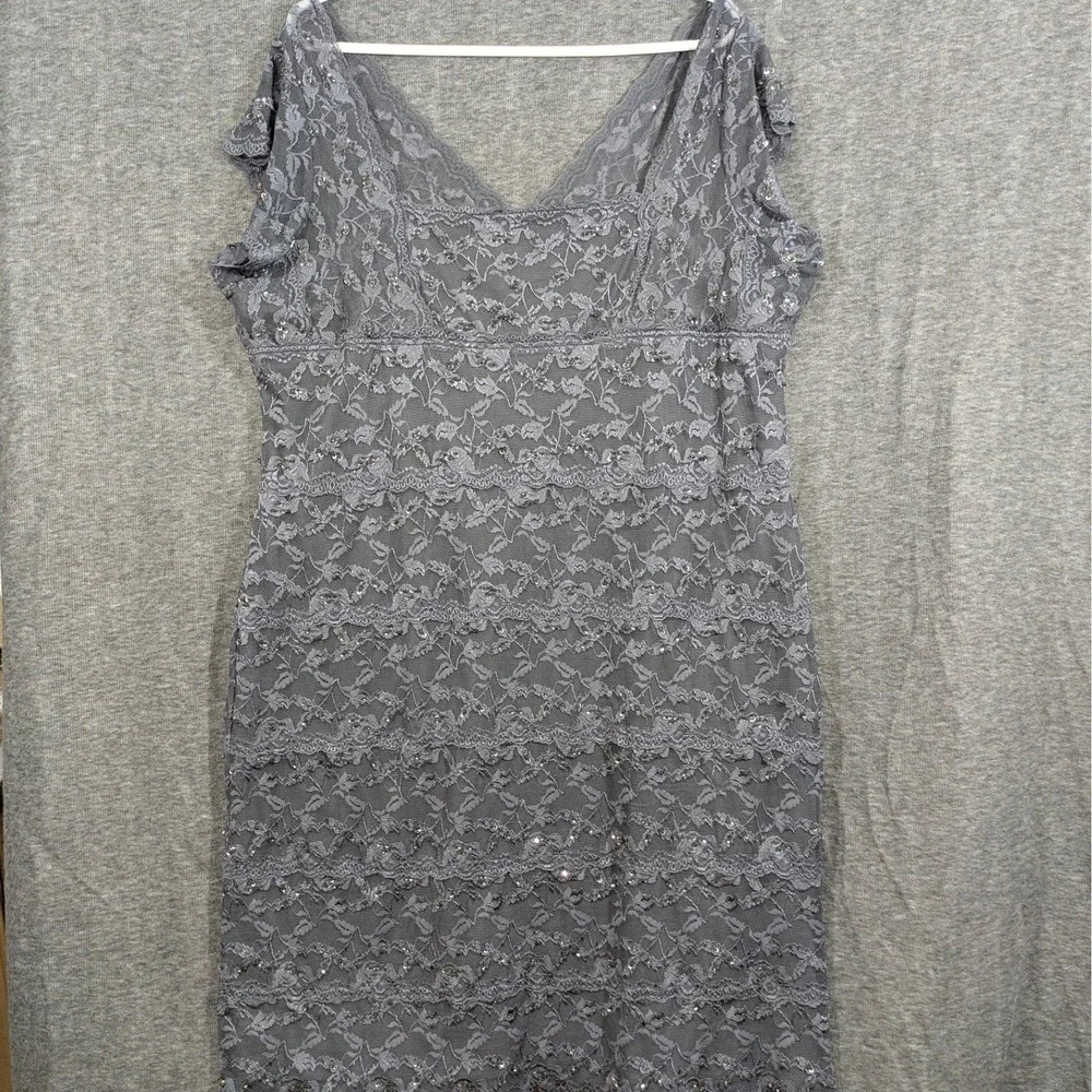 ONYX Nite Dark Gray Lace Sparkly Sequin Dress Cottage Fairy‎ Feminine Size 20W